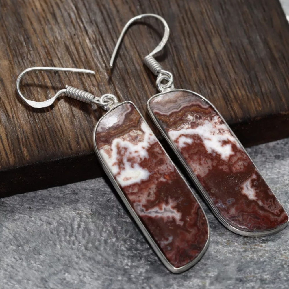 "Stone of Joy, Stability, and Grounding" Mexican Laguna Lace 925 Silver Earrings